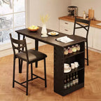 Acekool Ensemble table de salle à manger 3 pièces hauteur comptoir 91 cm avec 2 tabourets de bar et étagères de rangement, cuisine d'angle escamotable peu encombrante