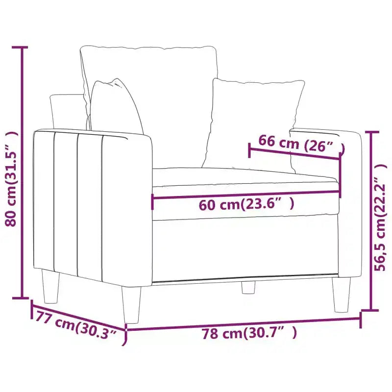 vidaXL Sofa Chair Living Room Accent Upholstered Chair with Armrest Velvet - Light Gray 23.6