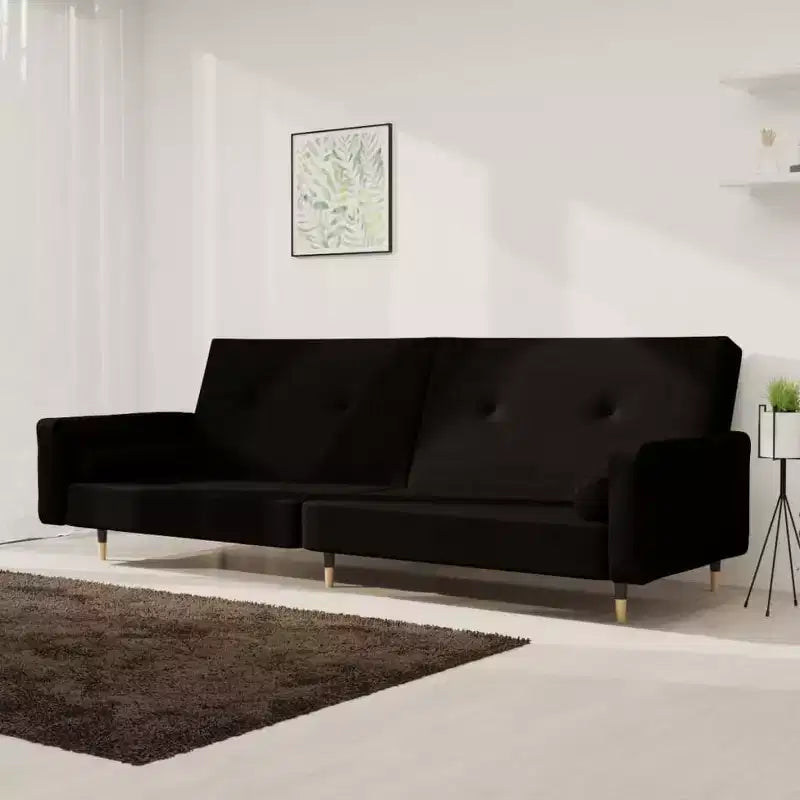 vidaXL 2-Seater Sofa Bed with Two Pillows Black Velvet - Black