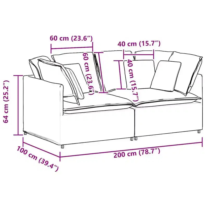 vidaXL Canapé modulable avec coussins - Velours gris foncé, 200x100 cm, Cadre en métal durable pour Salon/Chambre