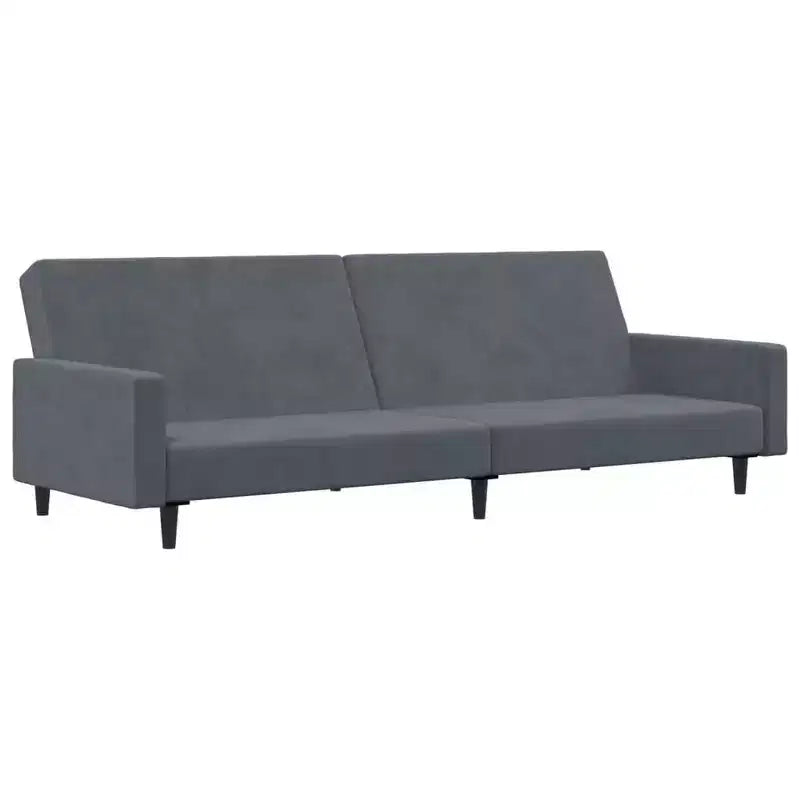 vidaXL Canapé-lit convertible 2 places en velours gris foncé avec pouf – Lit double souple, dossier réglable, cadre en bois robuste