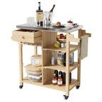Outdoor Grill Cart Patio Bar Cart Prep Table with Drawer, Towel Racks, Open Shelves, Stainless Steel Top, Wheels, Portable Kitchen Rolling Island