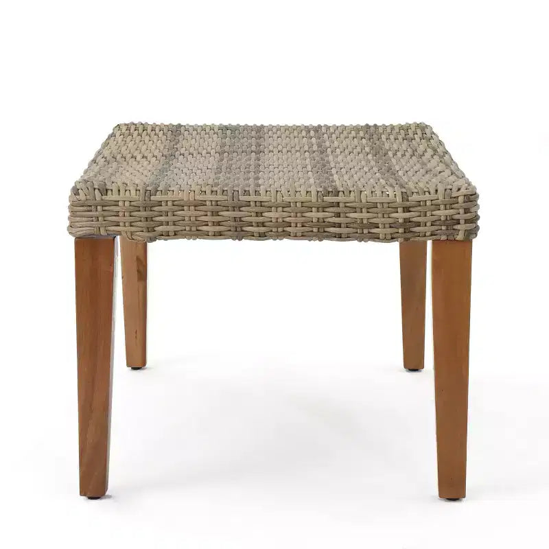 Christopher Knight Home Hampton Outdoor Acacia Wood and Wicker 6 Seater Chat Set with Ottomans