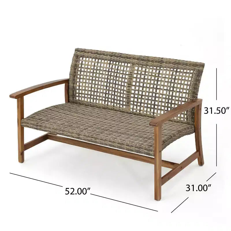 Christopher Knight Home Hampton Outdoor Acacia Wood and Wicker 6 Seater Chat Set with Ottomans