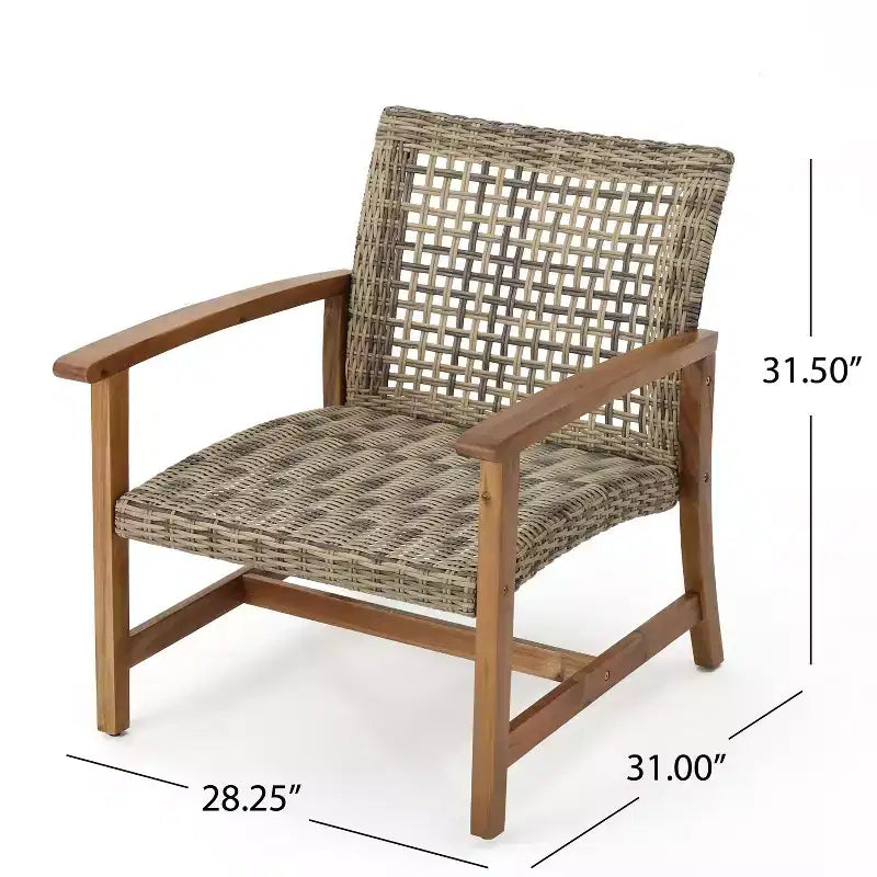 Christopher Knight Home Hampton Outdoor Acacia Wood and Wicker 6 Seater Chat Set with Ottomans