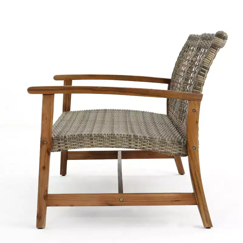 Christopher Knight Home Hampton Outdoor Acacia Wood and Wicker 6 Seater Chat Set with Ottomans