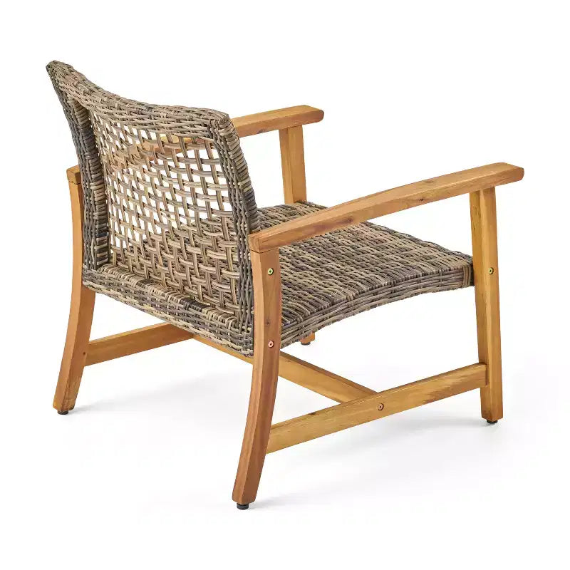 Christopher Knight Home Hampton Outdoor Acacia Wood and Wicker 6 Seater Chat Set with Ottomans