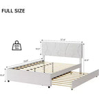 Acekool Upholstered Trundle Bed - Twin/Full Platform Frame with Pull-Out & Headboard