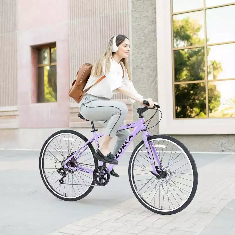 NAYSAYE Vélo VTT hybride 7 vitesses Cadre en aluminium Freins à double disque pour adultes et enfants, 64,57*25,19*37,79