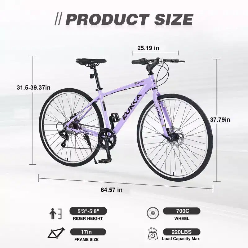 NAYSAYE Vélo VTT hybride 7 vitesses Cadre en aluminium Freins à double disque pour adultes et enfants, 64,57*25,19*37,79