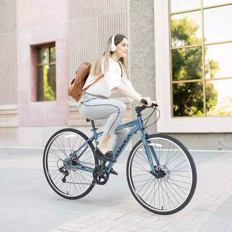 NAYSAYE Vélo VTT hybride 7 vitesses Cadre en aluminium Freins à double disque pour adultes et enfants, 64,57*25,19*37,79