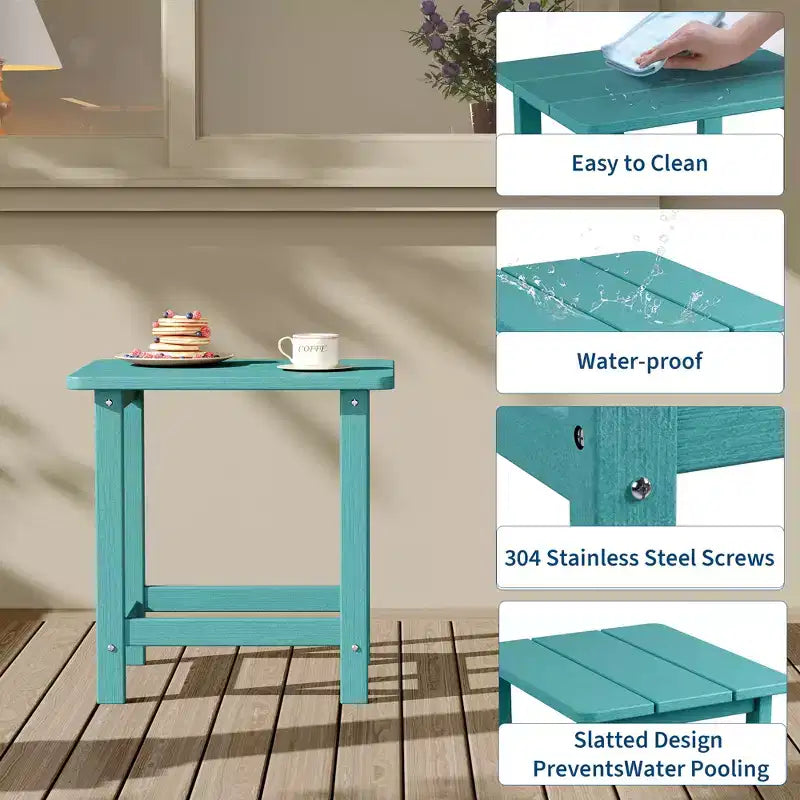 HDPE Adirondack Square Outdoor Side Table,Weather Resistant & Easy Assembly Patio End Tables,Durable Small Patio Table for Beach,Pool, Balcony, Porch