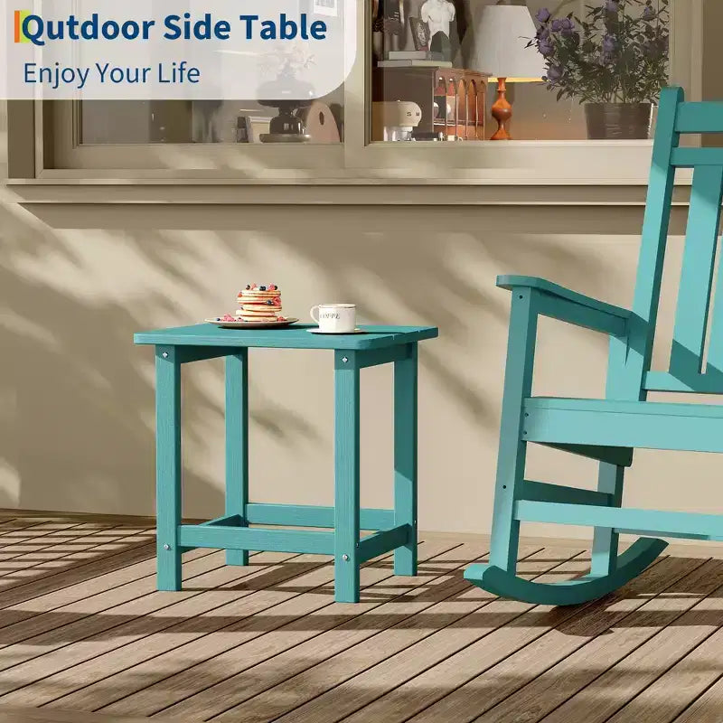 HDPE Adirondack Square Outdoor Side Table,Weather Resistant & Easy Assembly Patio End Tables,Durable Small Patio Table for Beach,Pool, Balcony, Porch