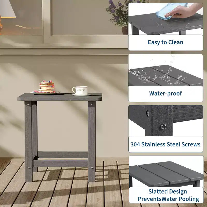 HDPE Adirondack Square Outdoor Side Table,Weather Resistant & Easy Assembly Patio End Tables,Durable Small Patio Table for Beach,Pool, Balcony, Porch