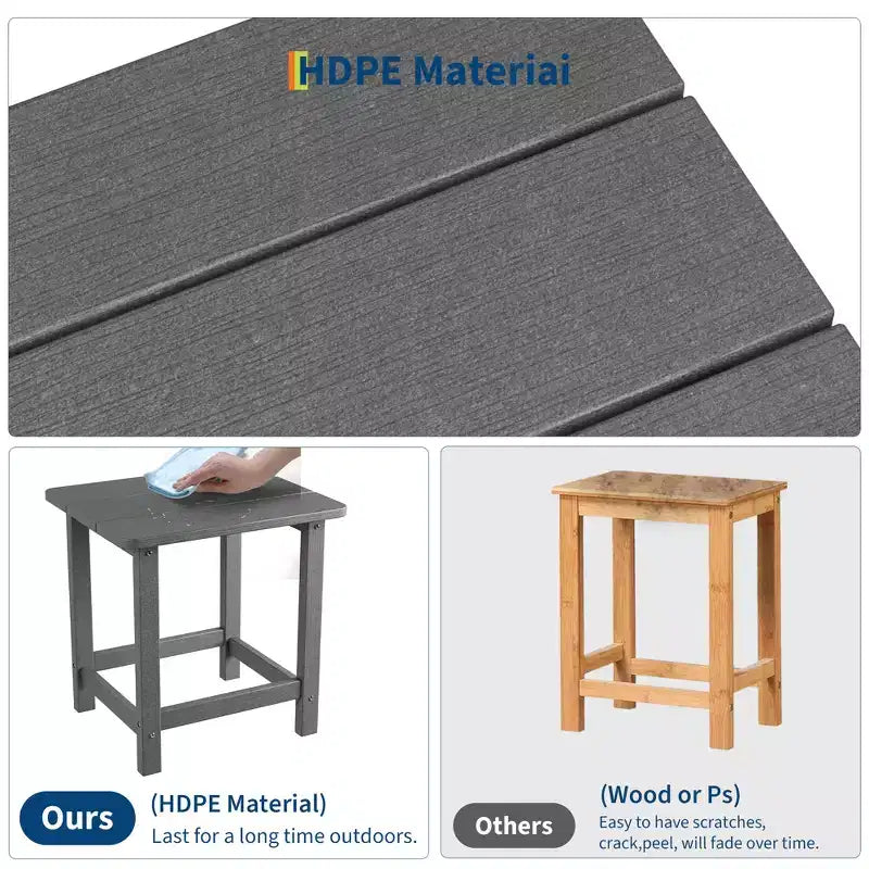 HDPE Adirondack Square Outdoor Side Table,Weather Resistant & Easy Assembly Patio End Tables,Durable Small Patio Table for Beach,Pool, Balcony, Porch