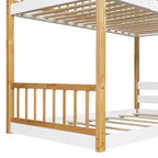Wood Twin Over Twin Bunk Bed, House Bed with Roof and Window, Montessori Floor Bunk Bed Frame, Natural