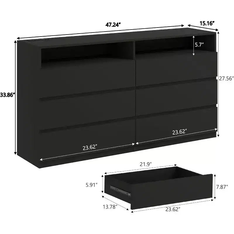 Commode Dyonery à 6 tiroirs pour chambre à coucher avec lumière LED