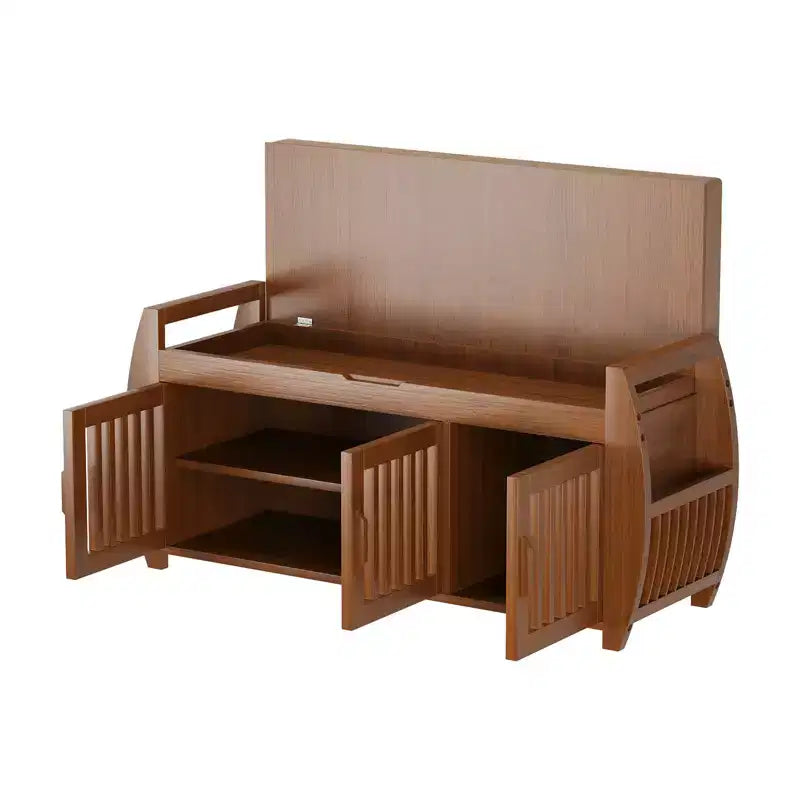 ELECWISH 40.2 Extra Wide Shoe Bench with Storage - 3-Door Design, Boot Storage & Hidden Compartment, Brown Bamboo