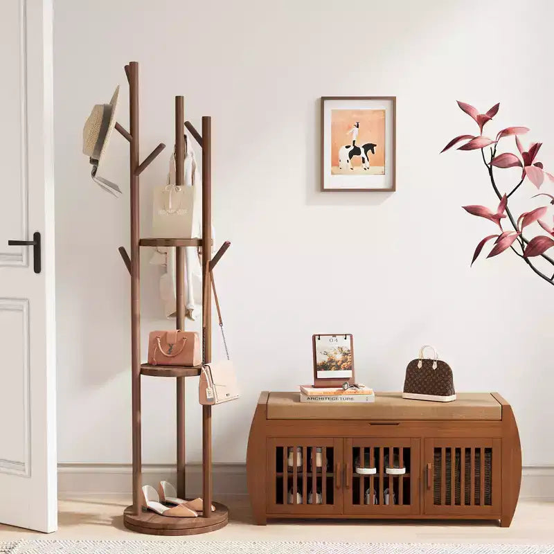 ELECWISH 40.2 Extra Wide Shoe Bench with Storage - 3-Door Design, Boot Storage & Hidden Compartment, Brown Bamboo