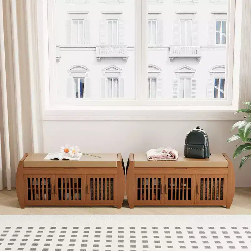 ELECWISH 40.2 Extra Wide Shoe Bench with Storage - 3-Door Design, Boot Storage & Hidden Compartment, Brown Bamboo