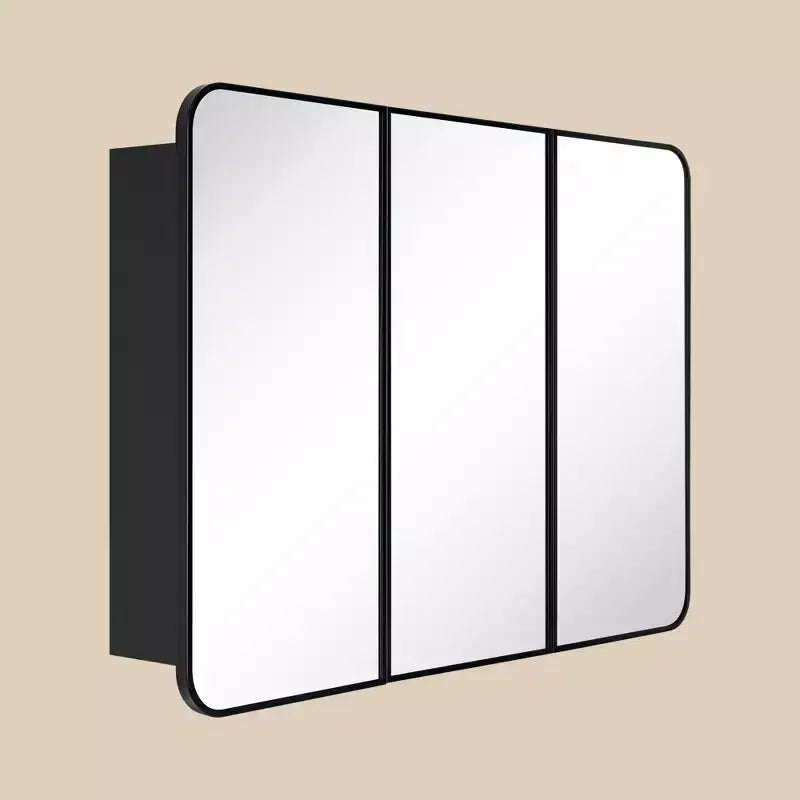 TEHOME Triple Door Bathroom Medicine Cabinet with Mirror, Black Metal Frame, Soft Close, Adjustable Glass Shelves, Surface & Recessed Mounted