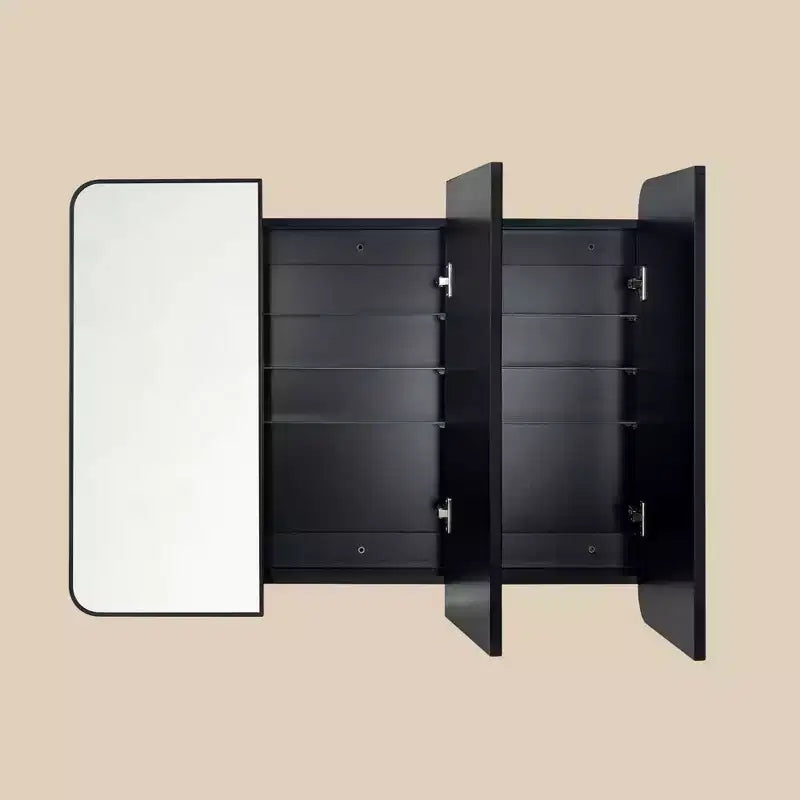 TEHOME Triple Door Bathroom Medicine Cabinet with Mirror, Black Metal Frame, Soft Close, Adjustable Glass Shelves, Surface & Recessed Mounted