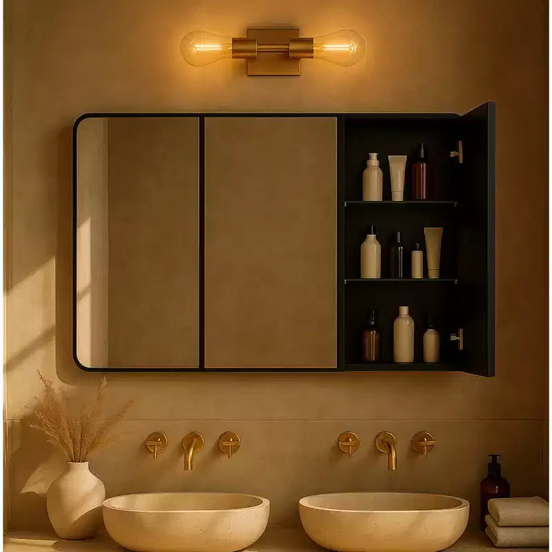 TEHOME Triple Door Bathroom Medicine Cabinet with Mirror, Black Metal Frame, Soft Close, Adjustable Glass Shelves, Surface & Recessed Mounted