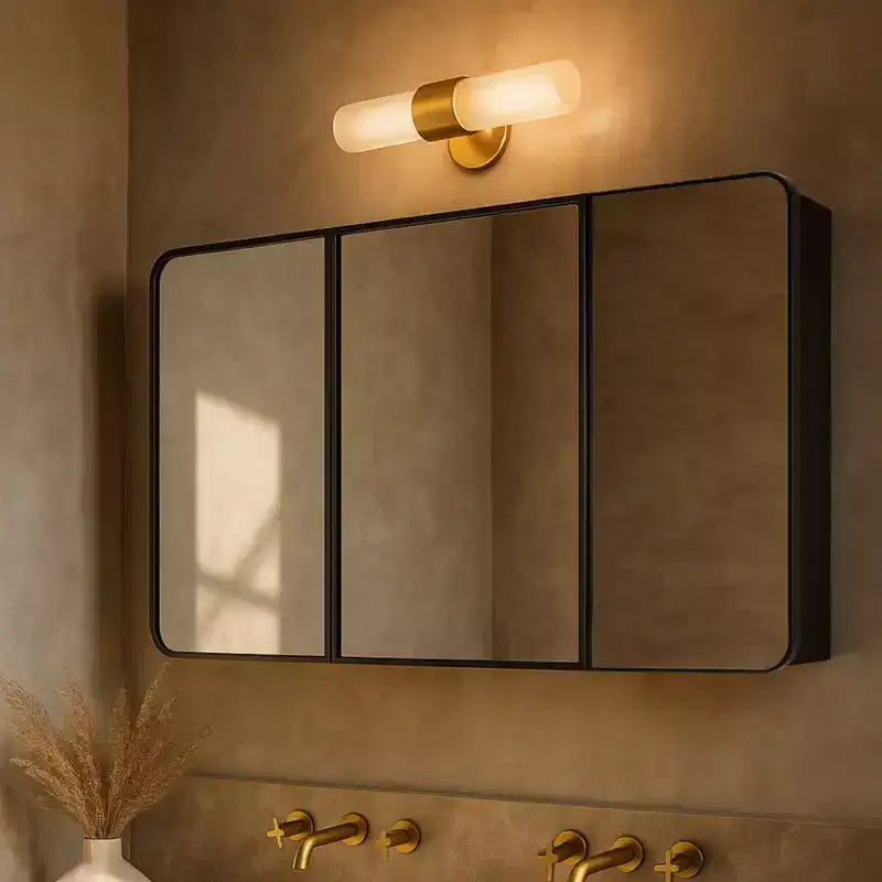 TEHOME Triple Door Bathroom Medicine Cabinet with Mirror, Black Metal Frame, Soft Close, Adjustable Glass Shelves, Surface & Recessed Mounted