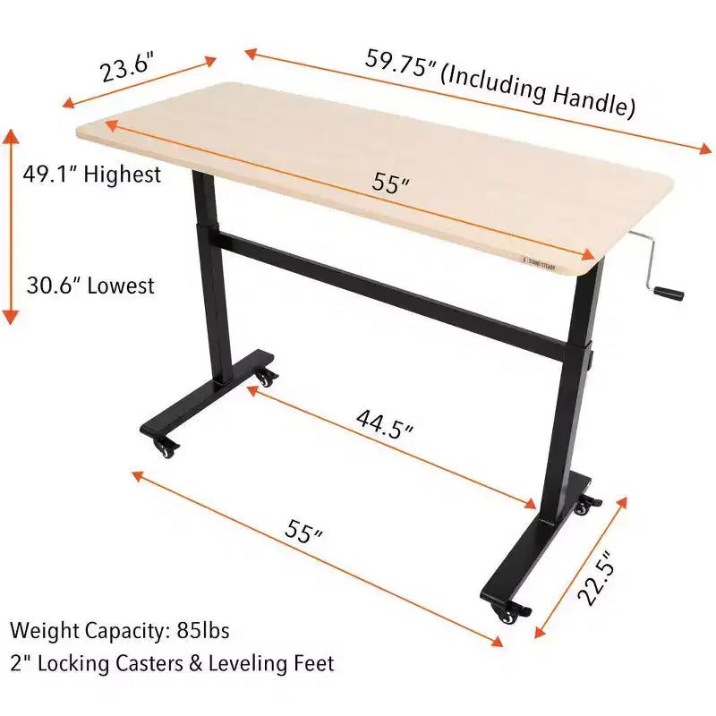 Stand Steady Tranzendesk | Bureau Debout de 55 Pouces | Poste de Travail Ergonomique Réglable en Hauteur par Manivelle | Prend en Charge 3 Écrans (Érable)