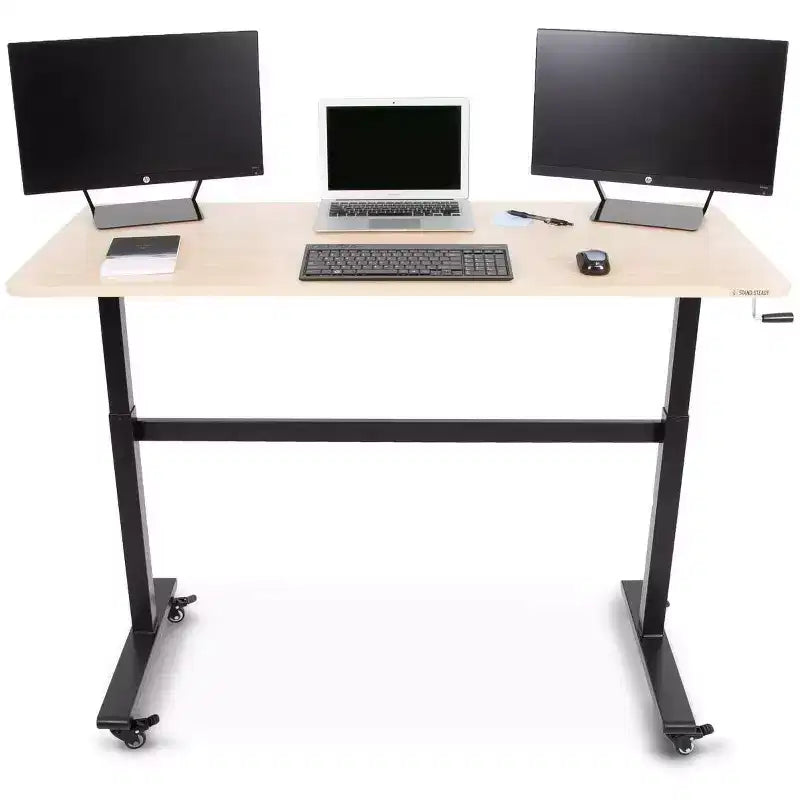 Stand Steady Tranzendesk | Bureau Debout de 55 Pouces | Poste de Travail Ergonomique Réglable en Hauteur par Manivelle | Prend en Charge 3 Écrans (Érable)