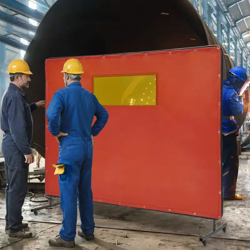 Écran de soudage VEVOR avec cadre, écrans de soudage de 1,8 x 2,4 m, écran de protection de soudage en vinyle ignifuge avec 4 roues pivotantes, rouge