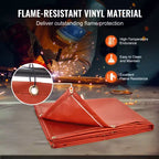 Écran de soudage VEVOR avec cadre, écrans de soudage de 1,8 x 2,4 m, écran de protection de soudage en vinyle ignifuge avec 4 roues pivotantes, rouge