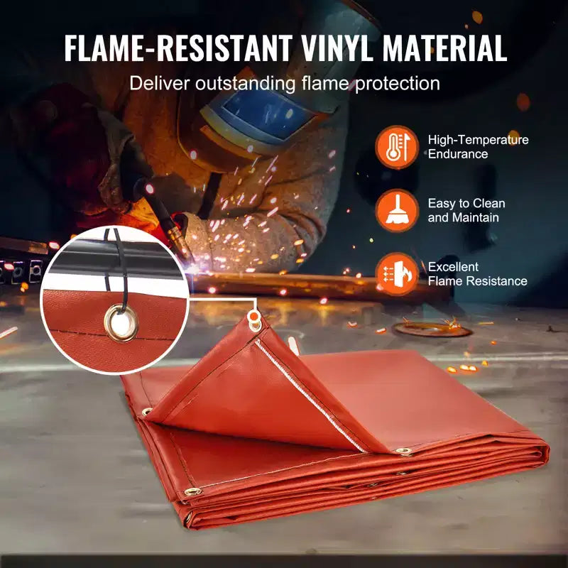 Écran de soudage VEVOR avec cadre, écrans de soudage de 1,8 x 2,4 m, écran de protection de soudage en vinyle ignifuge avec 4 roues pivotantes, rouge