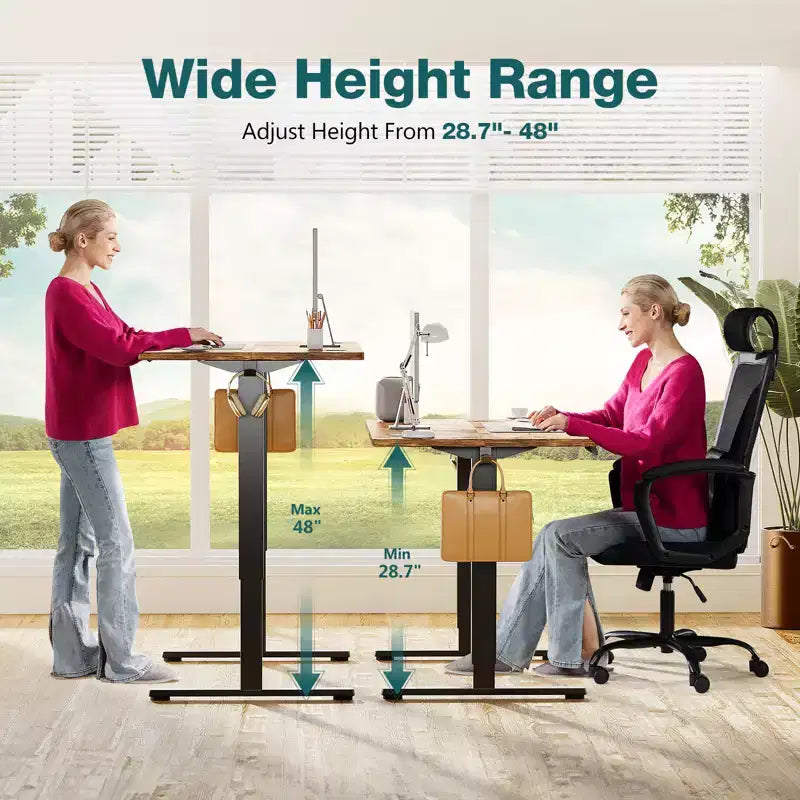Ergonomic Height Adjustable Electric Standing Desk with T-Shaped Metal Frame and Memory Presets Modern Computer Workstation39.30x 23.60x45.40-Brown