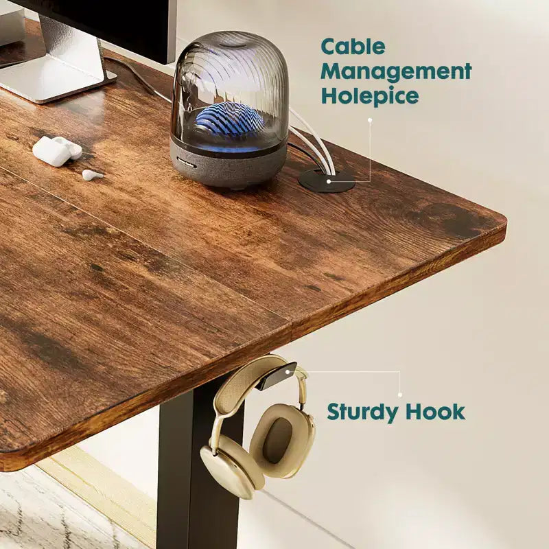 Ergonomic Height Adjustable Electric Standing Desk with T-Shaped Metal Frame and Memory Presets Modern Computer Workstation39.30x 23.60x45.40-Brown