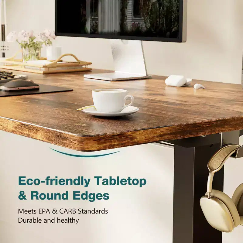 Ergonomic Height Adjustable Electric Standing Desk with T-Shaped Metal Frame and Memory Presets Modern Computer Workstation39.30x 23.60x45.40-Brown