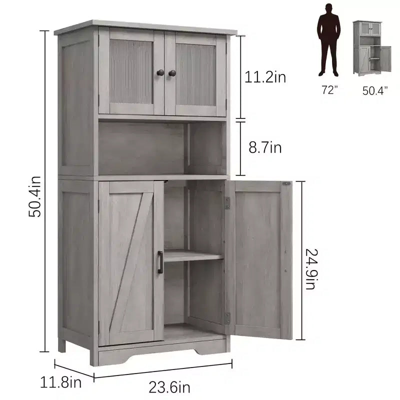 Meuble de salle de bain de 137 cm de haut, armoire de rangement style ferme avec portes vitrées et étagères réglables, armoires de cuisine autonomes, buffet pour chambre