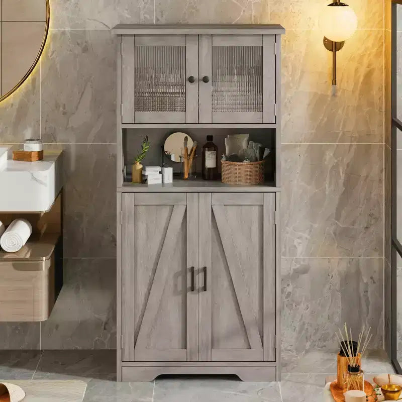 Meuble de salle de bain de 137 cm de haut, armoire de rangement style ferme avec portes vitrées et étagères réglables, armoires de cuisine autonomes, buffet pour chambre