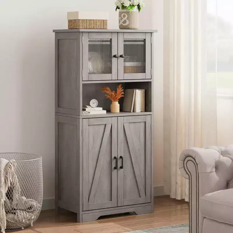 Meuble de salle de bain de 137 cm de haut, armoire de rangement style ferme avec portes vitrées et étagères réglables, armoires de cuisine autonomes, buffet pour chambre