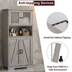 Meuble de salle de bain de 137 cm de haut, armoire de rangement style ferme avec portes vitrées et étagères réglables, armoires de cuisine autonomes, buffet pour chambre