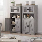 Meuble de salle de bain de 137 cm de haut, armoire de rangement style ferme avec portes vitrées et étagères réglables, armoires de cuisine autonomes, buffet pour chambre