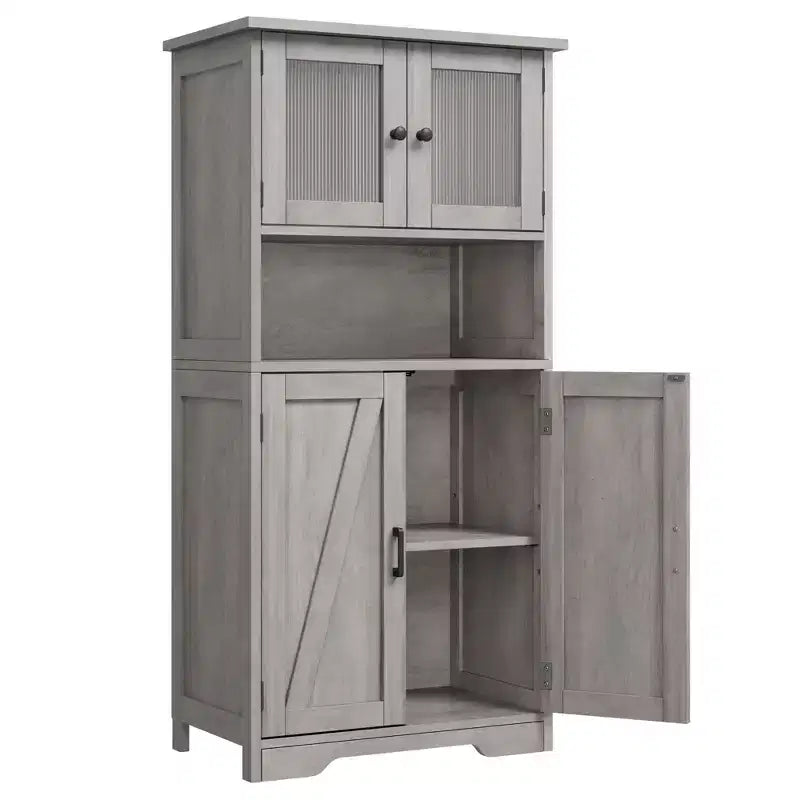 Meuble de salle de bain de 137 cm de haut, armoire de rangement style ferme avec portes vitrées et étagères réglables, armoires de cuisine autonomes, buffet pour chambre