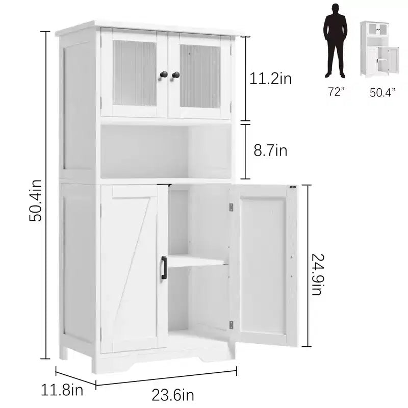 Meuble de salle de bain de 137 cm de haut, armoire de rangement style ferme avec portes vitrées et étagères réglables, armoires de cuisine autonomes, buffet pour chambre