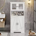 Meuble de salle de bain de 137 cm de haut, armoire de rangement style ferme avec portes vitrées et étagères réglables, armoires de cuisine autonomes, buffet pour chambre