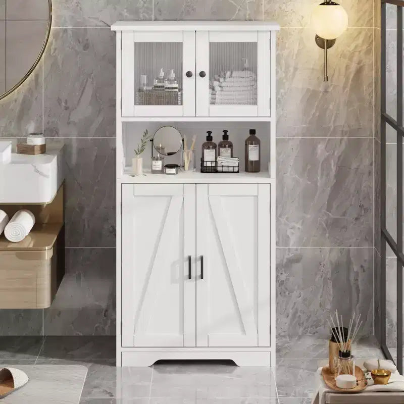 Meuble de salle de bain de 137 cm de haut, armoire de rangement style ferme avec portes vitrées et étagères réglables, armoires de cuisine autonomes, buffet pour chambre