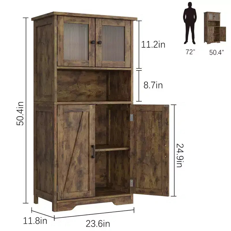 Meuble de salle de bain de 137 cm de haut, armoire de rangement style ferme avec portes vitrées et étagères réglables, armoires de cuisine autonomes, buffet pour chambre