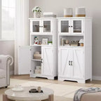 Meuble de salle de bain de 137 cm de haut, armoire de rangement style ferme avec portes vitrées et étagères réglables, armoires de cuisine autonomes, buffet pour chambre
