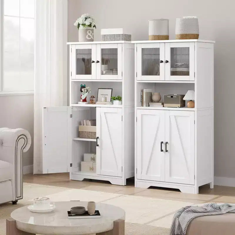 Meuble de salle de bain de 137 cm de haut, armoire de rangement style ferme avec portes vitrées et étagères réglables, armoires de cuisine autonomes, buffet pour chambre
