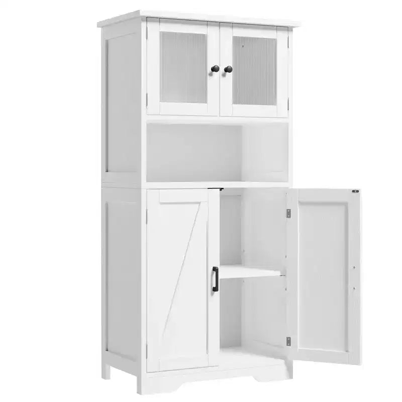 Meuble de salle de bain de 137 cm de haut, armoire de rangement style ferme avec portes vitrées et étagères réglables, armoires de cuisine autonomes, buffet pour chambre