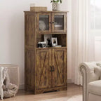 Meuble de salle de bain de 137 cm de haut, armoire de rangement style ferme avec portes vitrées et étagères réglables, armoires de cuisine autonomes, buffet pour chambre